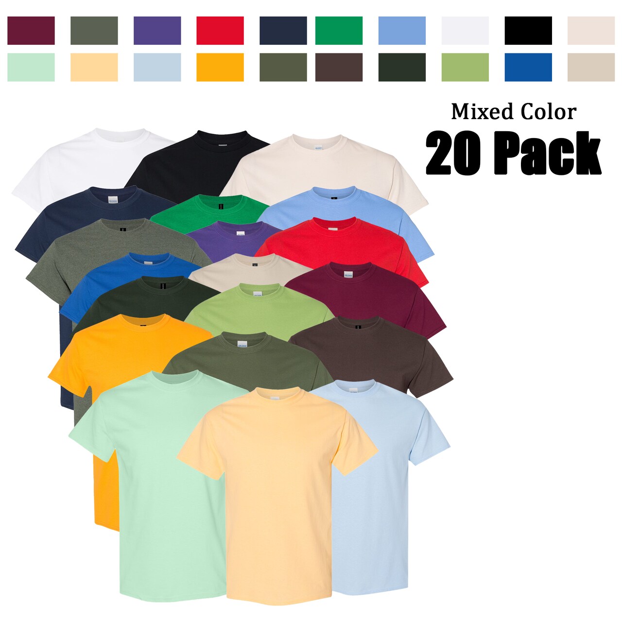 Gildan Heavy Cotton T-Shirt, Assorted Crafting Blanks for Small Business Pack-20